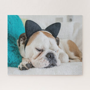 Schläfriger Hund Getty Bild- mit Katzen-Stirnban Puzzle