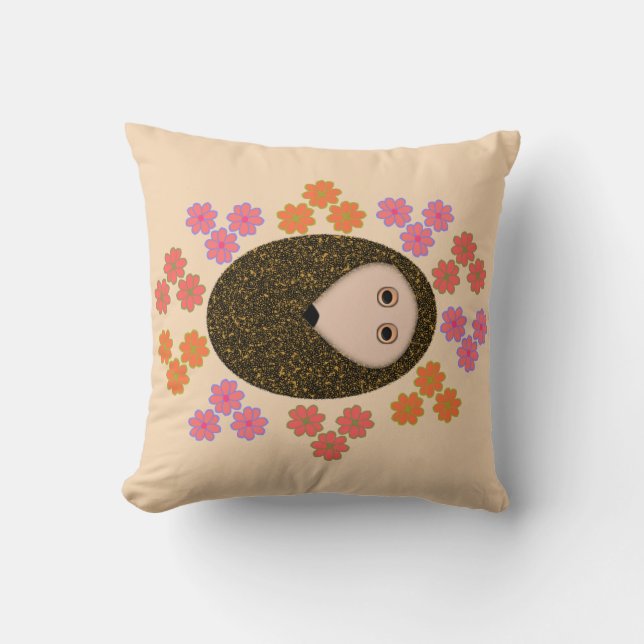 Schläfriger Igel und Blume Kissen (Vorderseite)