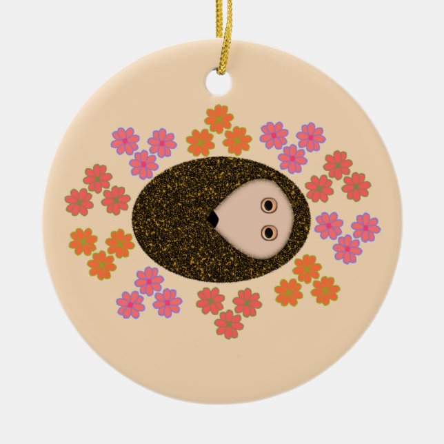 Schläfriger Igel und Blume Ornament (Vorne)