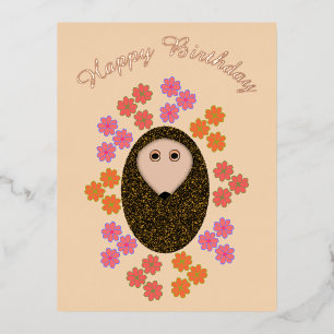 Schläfriger Igel und Blume zum Geburtstag Folien Feiertagspostkarte