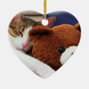 Schläfriger Katzen-Teddybär Keramikornament