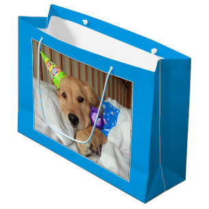 Schläfriges golden retriever im Pyjama-Geburtstag Große Geschenktüte