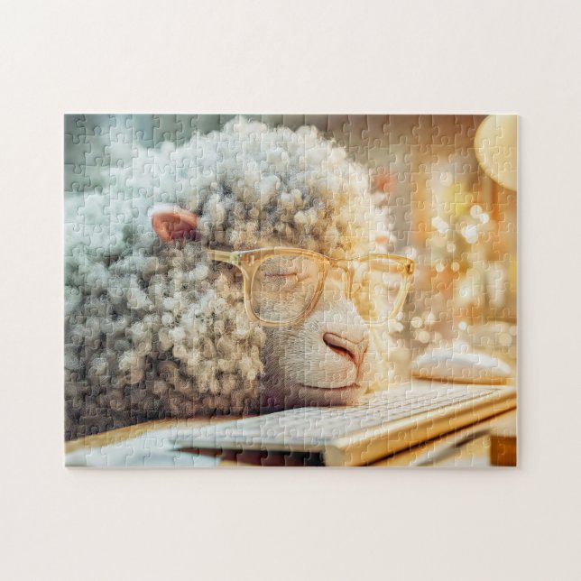 Schlafschaf am Computer mit Brille Puzzle (Horizontal)