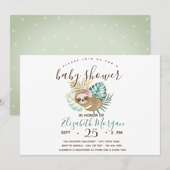 Schlafsessel, Palm, Polka Dots Babydusche Einladung (Vorne/Hinten)