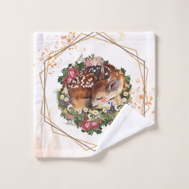 Schlaftier, braune Tiergrafie Badhandtuch Set (Waschlappen)