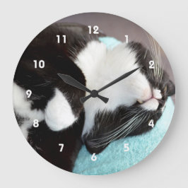 Schlaftuxedo Katzenkinnansicht kitschiges Bild Runde Wanduhr