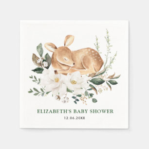 Schlafwald Hirsche Weiße Blumengrün Fawn Serviette