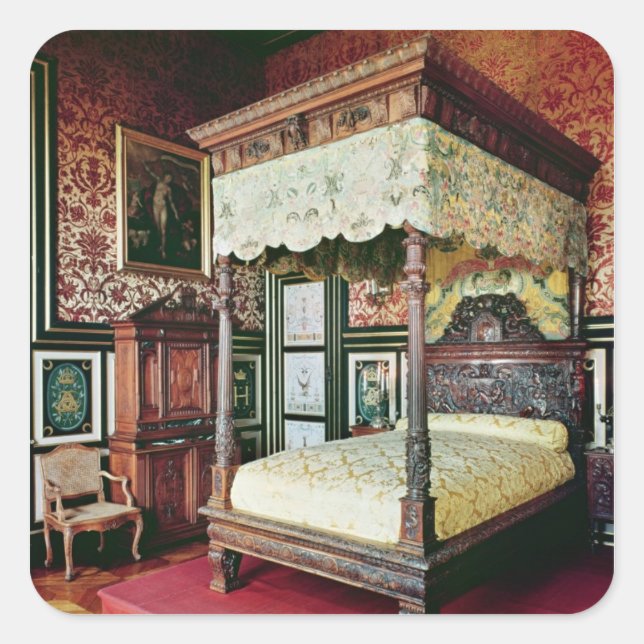 Schlafzimmer mit Henri II und Diane de Poitiers Quadratischer Aufkleber (Vorderseite)