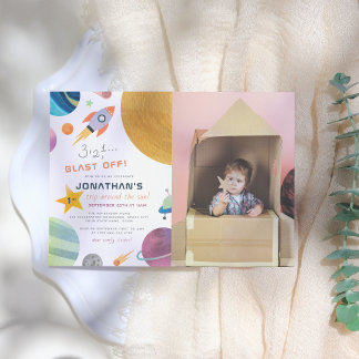 Schlag ab! Reise um das Sun Boy Geburtstag Foto Einladung