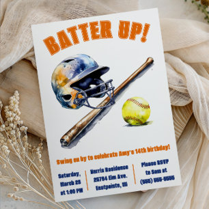 Schlag den Ball! Komm vorbei! Softball-Geburtstags Einladung