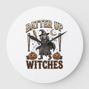 Schlag Hexen Vintage Halloween Baseball Design Große Wanduhr