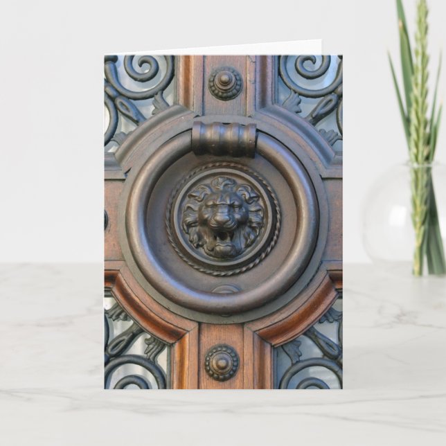 Schlag-Schlag - Löwe-Tür-Klopfer-Schrifts-Karte Karte (Vorderseite)