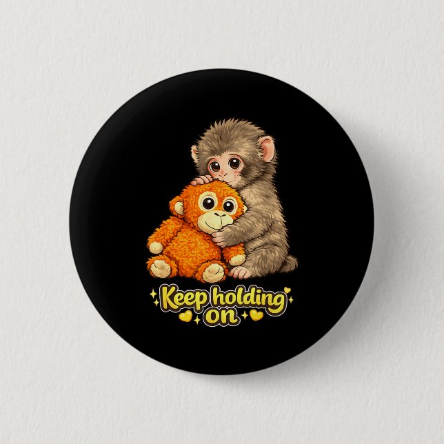 Schlagaffe mit Teddybär kuschelt und hält weiter f Button (Vorderseite)