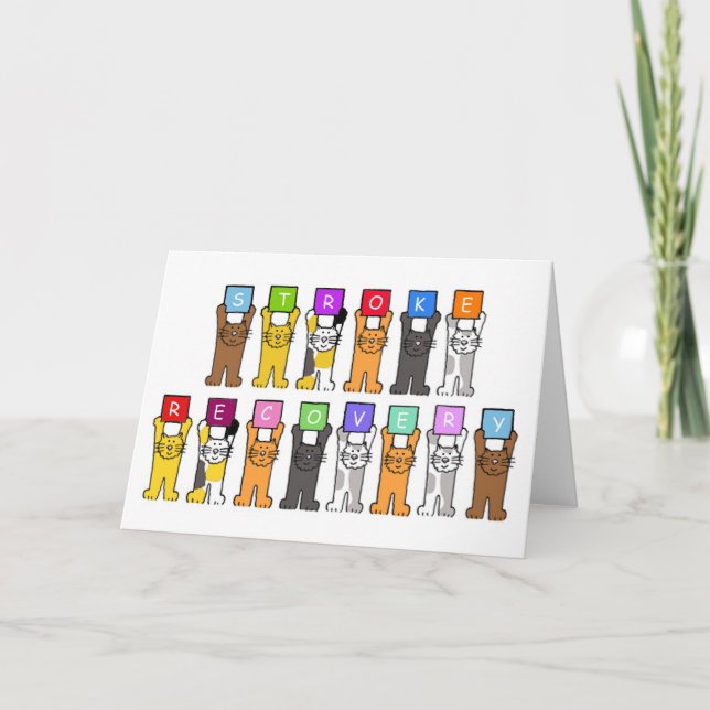 Schlaganfall Erholung bald gut Cartoon Katzen Karte (Vorderseite)