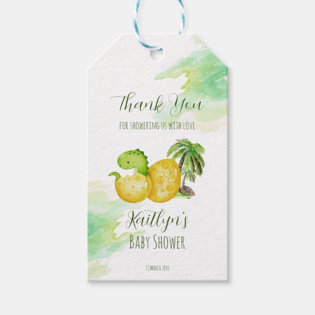 Schläge bald Aquarell grüner Baby Dinosaurier Geschenkanhänger (Vorderseite)