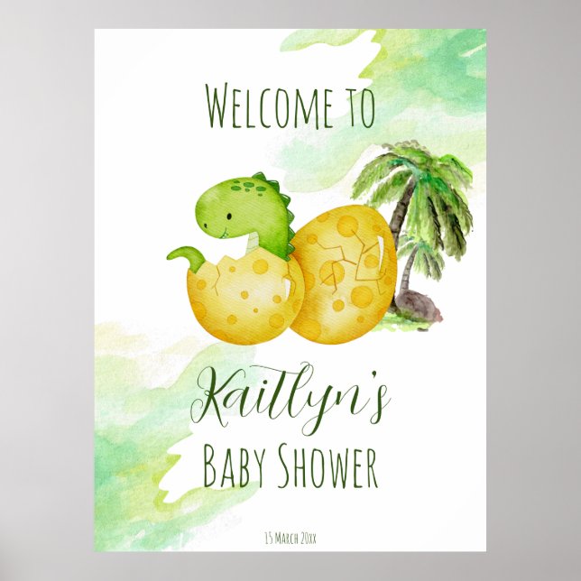 Schläge bald Aquarell grüner Baby Dinosaurier Poster (Vorne)