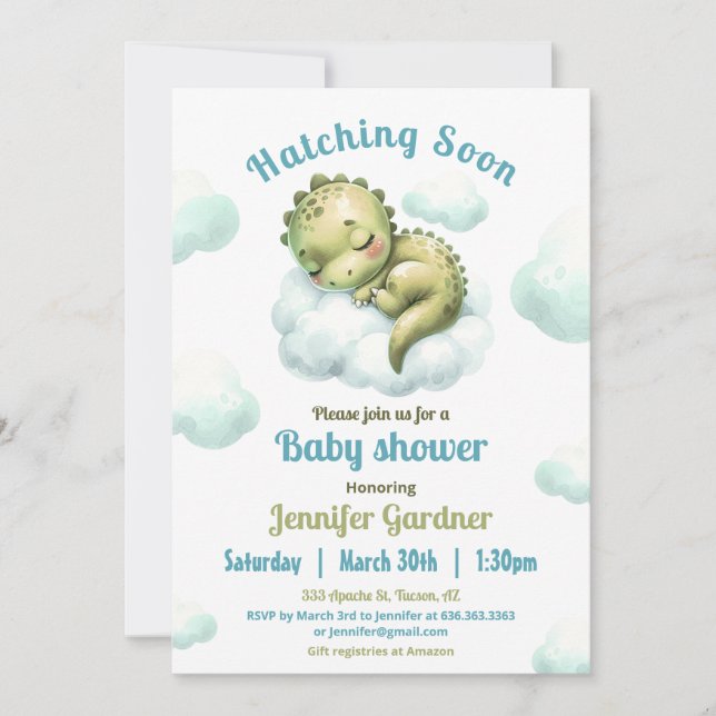 Schläge bald Niedlich Dinosaur Baby Shower Boy Einladung (Vorderseite)