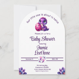 Schlägen bald Baby Dinosaur Lila Baby Dusche Einladung