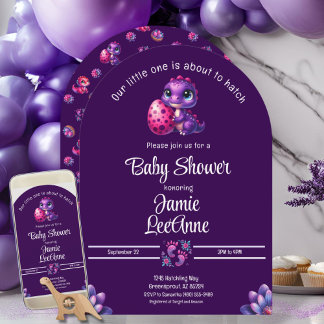 Schlägen bald Baby Dinosaur Lila Baby Dusche Einladung