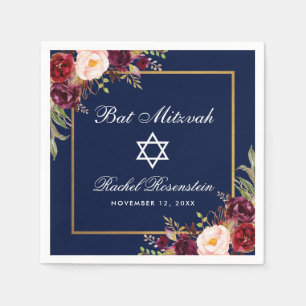 Schläger Mitzvah Burgunder Blumengold Serviette