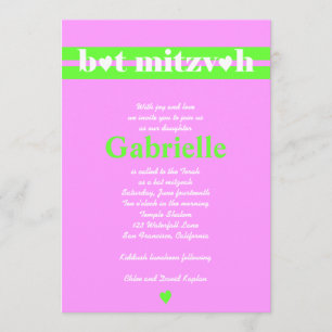 Schläger Mitzvah Einladung Gabrielle rosa Grün