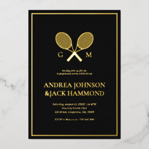 Schläger Monogramm Tennis Spieler Engagement Echt Folieneinladung