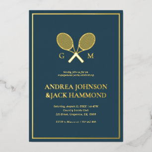 Schläger Monogramm Tennisspieler Engagement Echt Folieneinladung