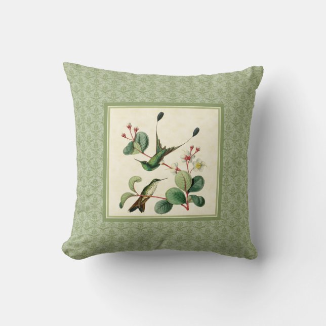 Schläger-Schwanz-Kolibri-Damast-Kissen Kissen (Vorderseite)