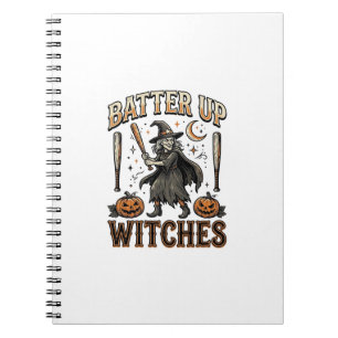 Schlagfertige Hexen Vintage-Halloween-Baseball-Des Notizblock