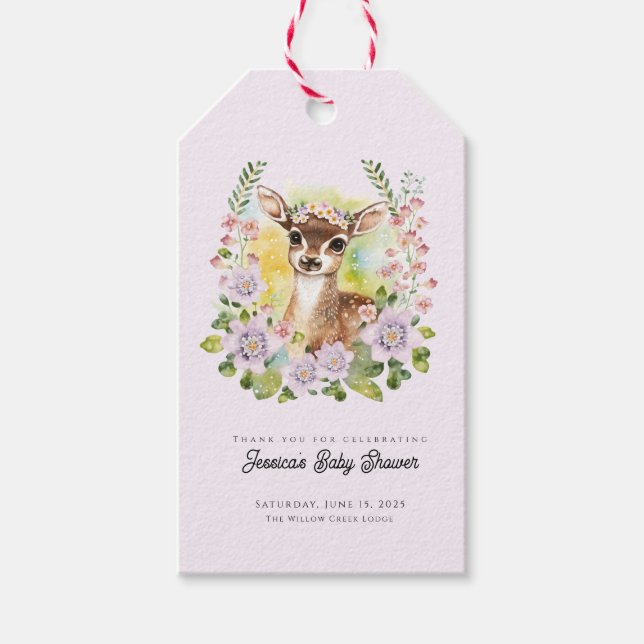Schlagwörter für die Whimsical Deer Baby Shower Geschenkanhänger (Vorderseite)