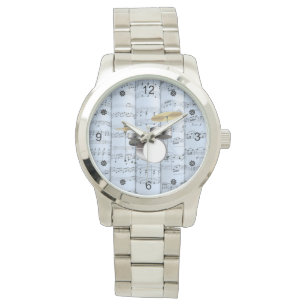 Schlagzeug~Gerollte Noten~Blauer Hintergrund ~ Armbanduhr