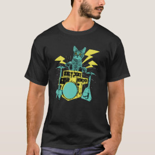 Schlagzeuger Katze Musikliebhaber Musiker spielt S T-Shirt