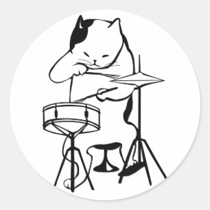 Schlagzeuger-Katze trommelt Runder Aufkleber
