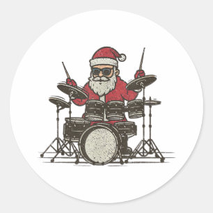 Schlagzeuger Weihnachten Lustig Vintage Santa spie Runder Aufkleber