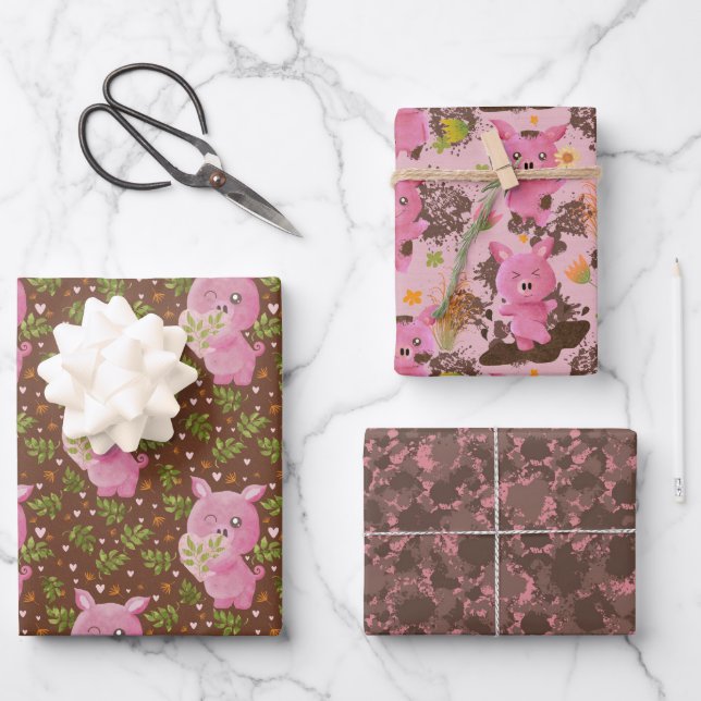 Schlammbade Piggy Schlammsplatten, die Papierblätt Geschenkpapier Set (Vorderseite)