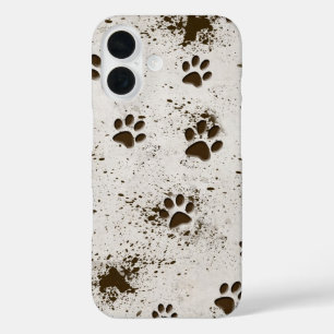 Schlammige Hundepfotenabdrücke iPhone 16 Hülle