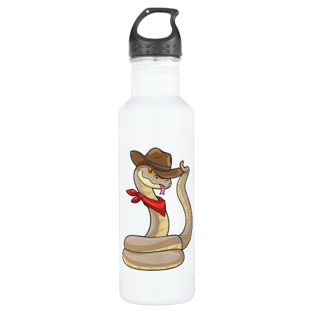 Schlange als Cowboy mit Scarf Edelstahlflasche (Vorderseite)