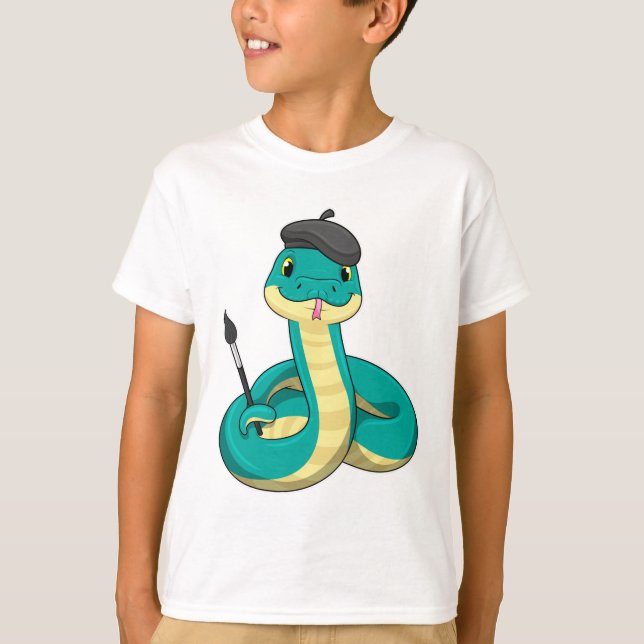 Schlange als Maler mit Pinsel T-Shirt (Vorderseite)