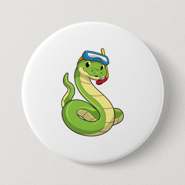 Schlange als Taucher Schnorchel Button (Vorderseite)