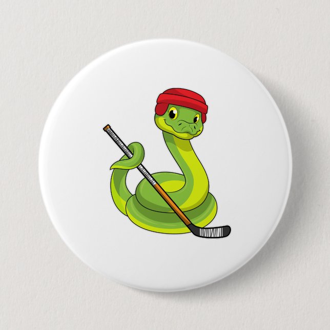 Schlange beim Eishockey mit Eishockeystick Button (Vorderseite)