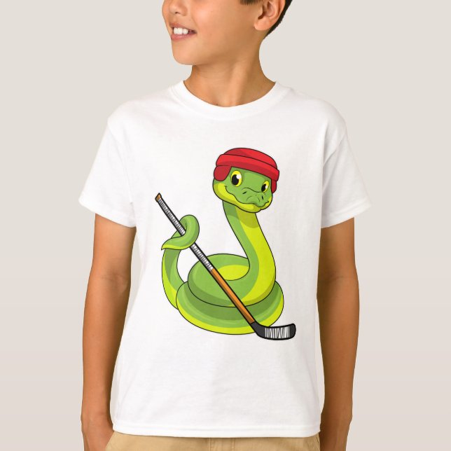 Schlange beim Eishockey mit Eishockeystick T-Shirt (Vorderseite)