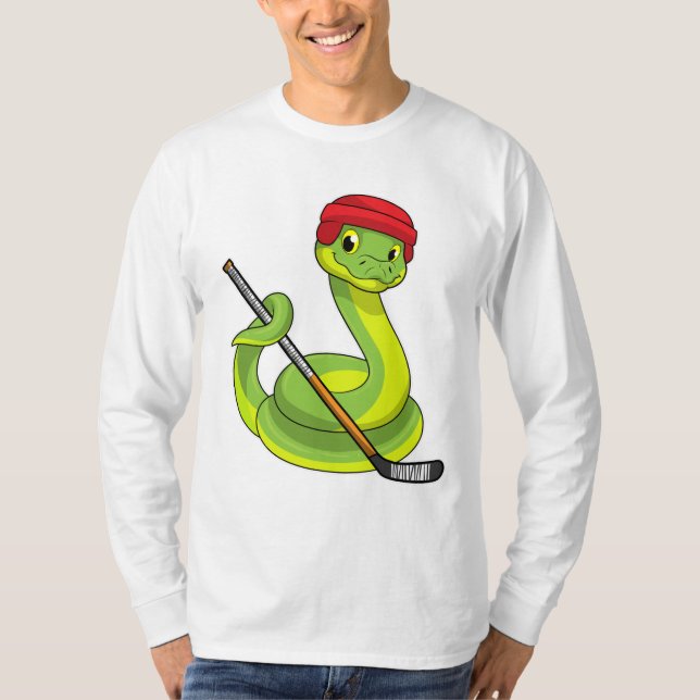 Schlange beim Eishockey mit Eishockeystick T-Shirt (Vorderseite)