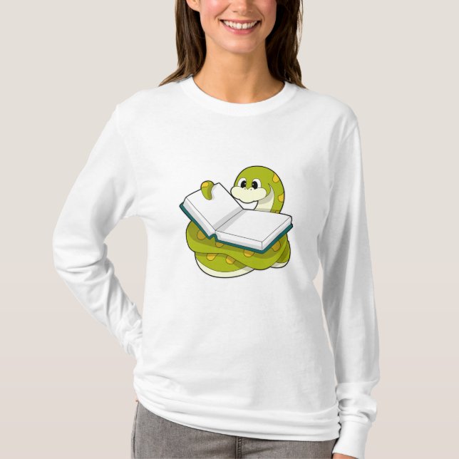 Schlange beim Lesen mit Buch T-Shirt (Vorderseite)
