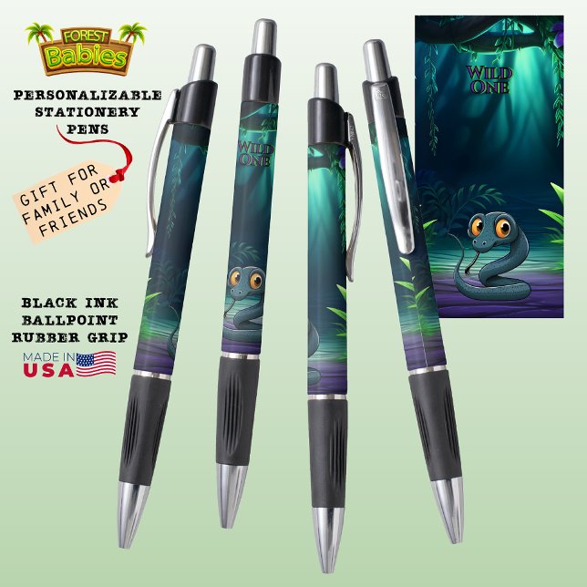 Schlange Gefährdete Waldtiere Forst Tier Kugelschreiber (Personalizable Snake Endangered Woodland Wildlife Stationery. Serpent Forest Animal Character Pen 🐍)