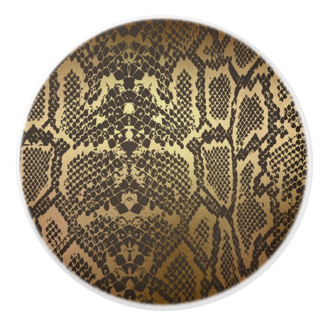Schlange Haut Print Modern Glam Gold Keramikknauf (Vorderseite)