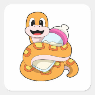 Schlange mit Babyflasche Quadratischer Aufkleber