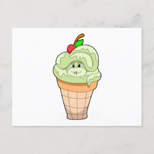 Schlange mit Eiscreme und Kirsche Postkarte