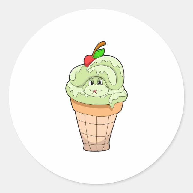 Schlange mit Eiscreme und Kirsche Runder Aufkleber (Vorderseite)