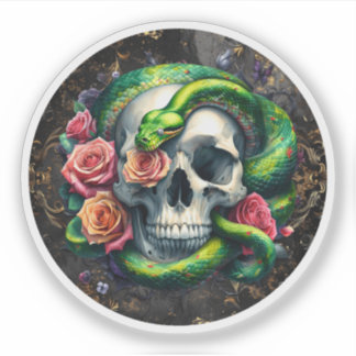 Schlange mit grünem Skull-Aufkleber. Aufkleber