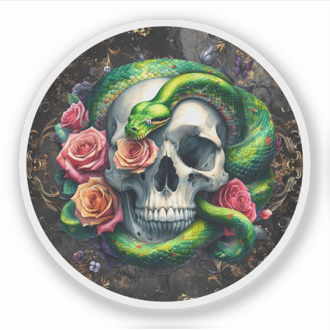 Schlange mit grünem Skull-Aufkleber. Aufkleber (Vorderseite)